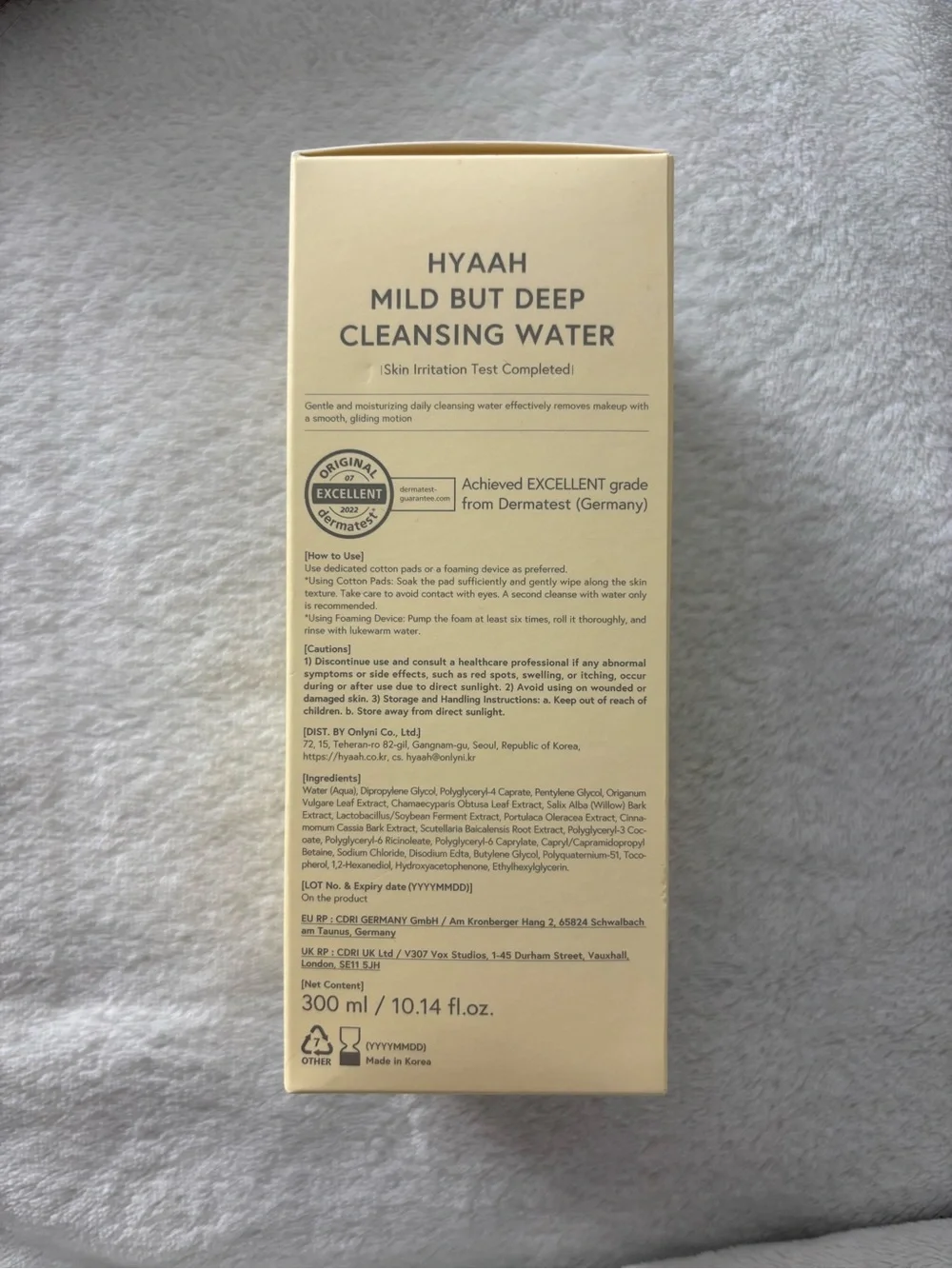 HYAAH Mild but Deep Cleansing Water 300 ml Exp 2027-06-16